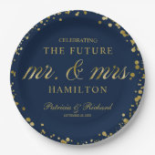 Navy Blue Gold Future Mr en Mrs Engagement Party Papieren Bordje (Voorkant)