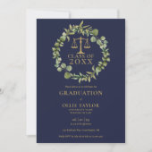 Navy Blue Gold Garland Foto Law School Afstuderen Kaart (Voorkant)