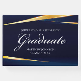 Navy Blue Gold Geometric Custom Formele Afstuderen Gastenboek