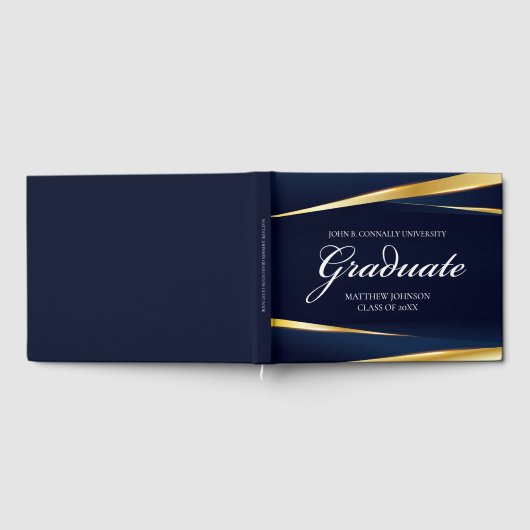 Navy Blue Gold Geometric Custom Formele Afstuderen Gastenboek (Volledig)