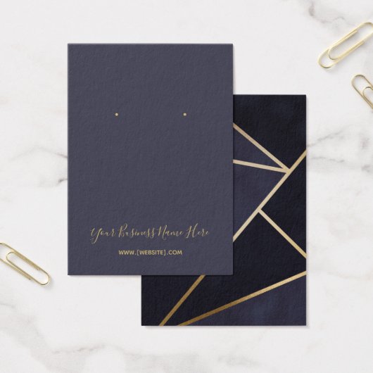 Navy Blue Gold Geometric Earring Display Card Visitekaartje (Kantoor)