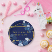 Navy Blue & Gold Geometric Floral Wedding Papieren Bordje (Feest)