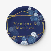 Navy Blue & Gold Geometric Floral Wedding Papieren Bordje (Voorkant)