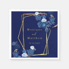 Navy Blue & Gold Geometric Floral Wedding Servet