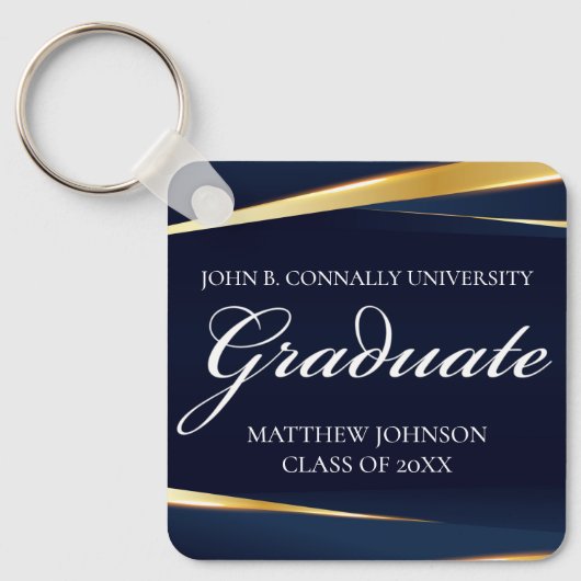 Navy Blue Gold Geometric Formal Afstuderen Aangepa Sleutelhanger (Voorkant)