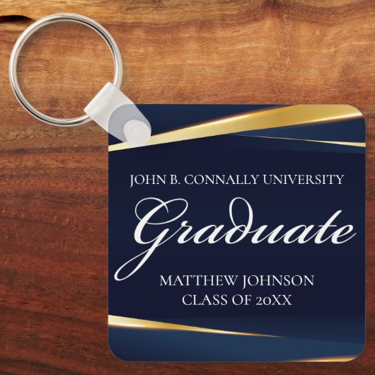 Navy Blue Gold Geometric Formal Afstuderen Aangepa Sleutelhanger (Voorkant)