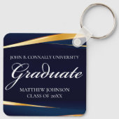 Navy Blue Gold Geometric Formal Afstuderen Aangepa Sleutelhanger (Achterkant)
