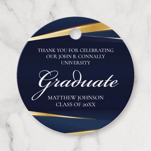 Navy Blue Gold Geometric Formal Gradual Party Bedankjes Labels (Voorkant)