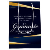 Navy Blue Gold Geometric Formal Gradual Party Medium Cadeauzakje (Achterkant)