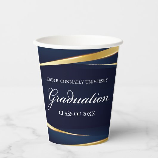 Navy Blue Gold Geometric Formal Gradual Party Papieren Bekers (Voorkant)