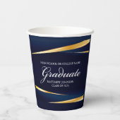 Navy Blue Gold Geometric Photo Graduparty Papieren Bekers (Achterkant)