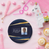 Navy Blue Gold Geometric Photo Graduparty Papieren Bordje (Feest)