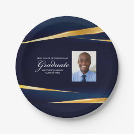 Navy Blue Gold Geometric Photo Graduparty Papieren Bordje