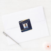 Navy Blue Gold Geometric Photo Graduparty Vierkante Sticker (Envelop)