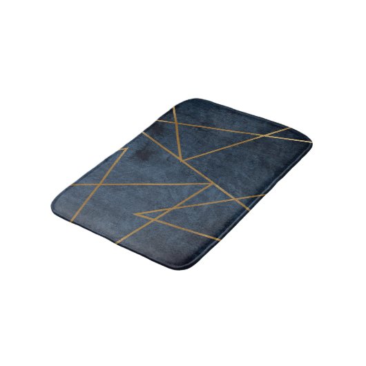 Navy Blue Gold Geometric Stylish Chic Badmat (Gekanteld)