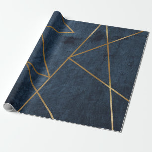 Navy Blue Gold Geometric Stylish Chic Cadeaupapier