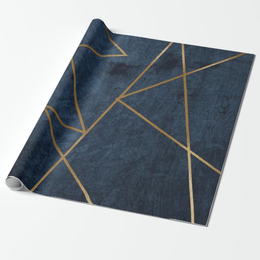 Navy Blue Gold Geometric Stylish Chic Cadeaupapier (Uitgerold)