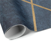 Navy Blue Gold Geometric Stylish Chic Cadeaupapier (Rol Hoek)