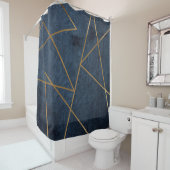 Navy Blue Gold Geometric Stylish Chic Douchegordijn (In situ)