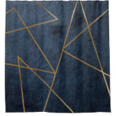 Navy Blue Gold Geometric Stylish Chic Douchegordijn (Voorkant)