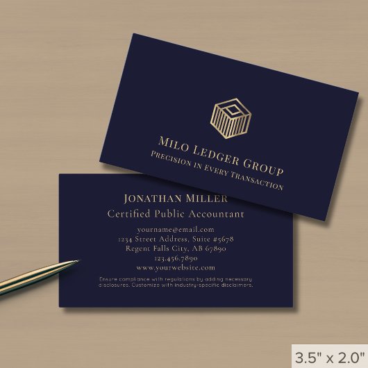 Navy Blue Gold Geometrische Logo Visitekaartje