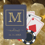 Navy Blue Gold - gepersonaliseerd monogram en naam Pokerkaarten<br><div class="desc">Navy Blue Gold op maat gesneden monogram- en naamspelkaarten.</div>