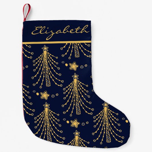 Navy Blue Gold - gepersonaliseerde kerstboomsterre Kleine Kerstsok (Voorkant)