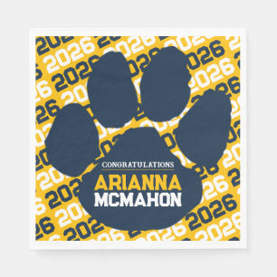 Navy Blue & Gold Gepersonaliseerde Paw Afstuderen  Servet
