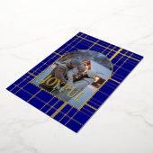 Navy Blue & Gold Gingham Kerstvakantie Foto Folie Feestdagenkaart (Gedraaid)