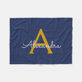 Navy Blue Gold Girly Monogram Naam Modern Fleece Deken (Voorkant (Horizontaal))