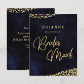 Navy Blue & Gold Glam zal je mijn bruidsmeisje zij Kaart (Voorkant / Achterkant)