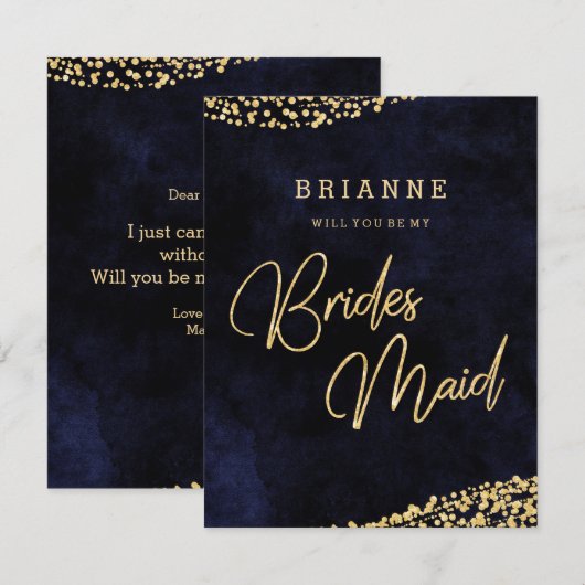 Navy Blue & Gold Glam zal je mijn bruidsmeisje zij Kaart (Voorkant / Achterkant)