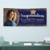 Navy Blue Gold Glitter 2021 Klasse Foto Afstuderen Spandoek (Beurs)