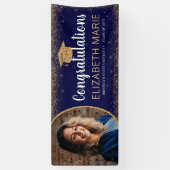 Navy Blue Gold Glitter 2021 Klasse Foto Afstuderen Spandoek (Verticaal)