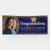 Navy Blue Gold Glitter 2021 Klasse Foto Afstuderen Spandoek (Horizontaal)