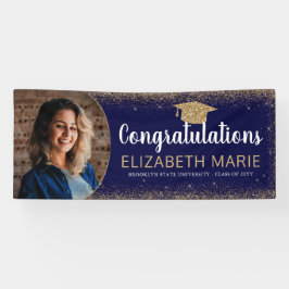 Navy Blue Gold Glitter 2021 Klasse Foto Afstuderen Spandoek