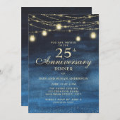 Navy Blue Gold Glitter 25e bruiloft Jubileum Kaart (Voorkant / Achterkant)