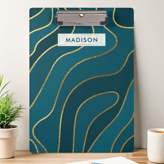 Navy Blue Gold Glitter Abstracte lijnen gepersonal Klembord