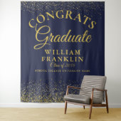 Navy Blue Gold Glitter Afstuderen foto achtergrond Wandkleed (In situ)