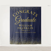 Navy Blue Gold Glitter Afstuderen foto achtergrond Wandkleed (Voorkant)