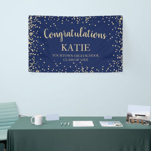 Navy Blue Gold Glitter - Afstuderen gefeliciteerd Spandoek (Beurs)