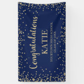 Navy Blue Gold Glitter - Afstuderen gefeliciteerd Spandoek (Verticaal)