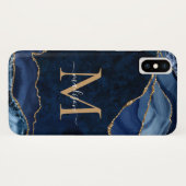 Navy Blue Gold Glitter Agaat Edelsteen Monogram Case-Mate iPhone Case (Achterkant (horizontaal))