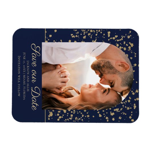 Navy Blue Gold Glitter Arch Dome Photo Weddenschap Magneet (Horizontaal)