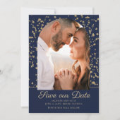 Navy Blue Gold Glitter Arch Dome Photo Weddenschap Save The Date (Voorkant)