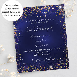 Navy blue gold glitter budget bruiloft uitnodiging