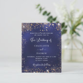 Navy blue gold glitter budget bruiloft uitnodiging (Staand voorkant)