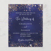 Navy blue gold glitter budget bruiloft uitnodiging (Voorkant)