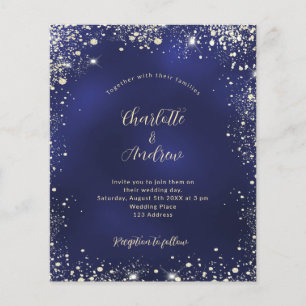 Navy blue gold glitter budget bruiloft uitnodiging flyer