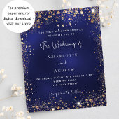 Navy blue gold glitter budget bruiloft uitnodiging flyer